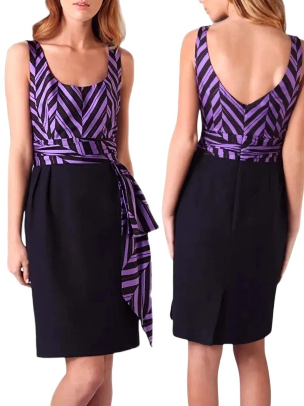 An Original Milly Silk/Cotton Marcela Sheath Dress w/Sash - Purple/Navy - 10